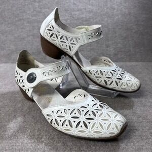 Rieker Women's EU 41‎ US 9.5 White Cutout Leather Ankle Strap Comfort Mary Jane